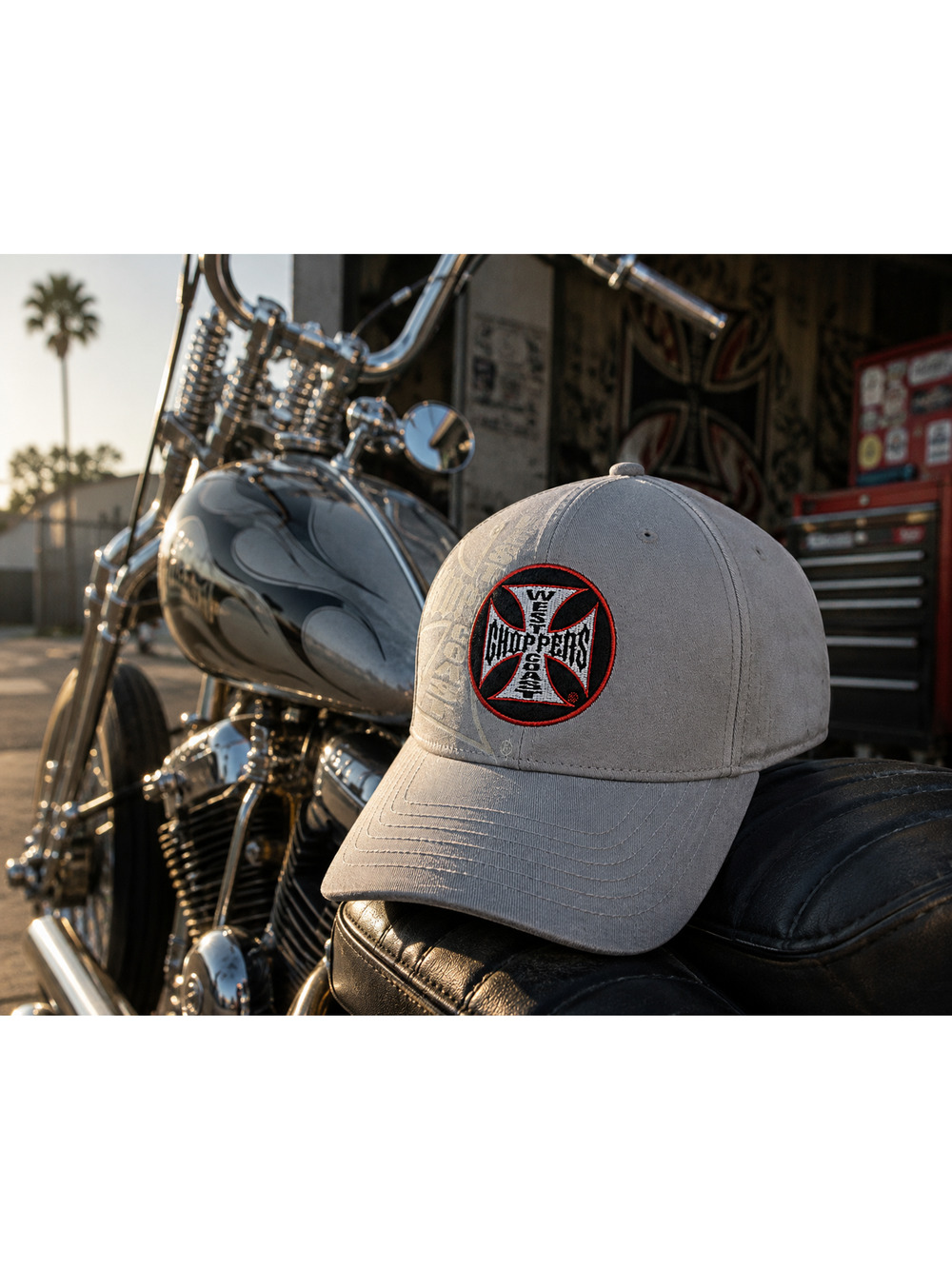 West Coast Choppers Gray Fitted Hat Iron Cross Logo Stretch Fit Cap OSFM